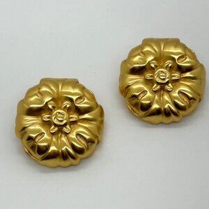 Vintage Anne Klein Earrings Gold-tone Floral Statement Pierced Designer Runway